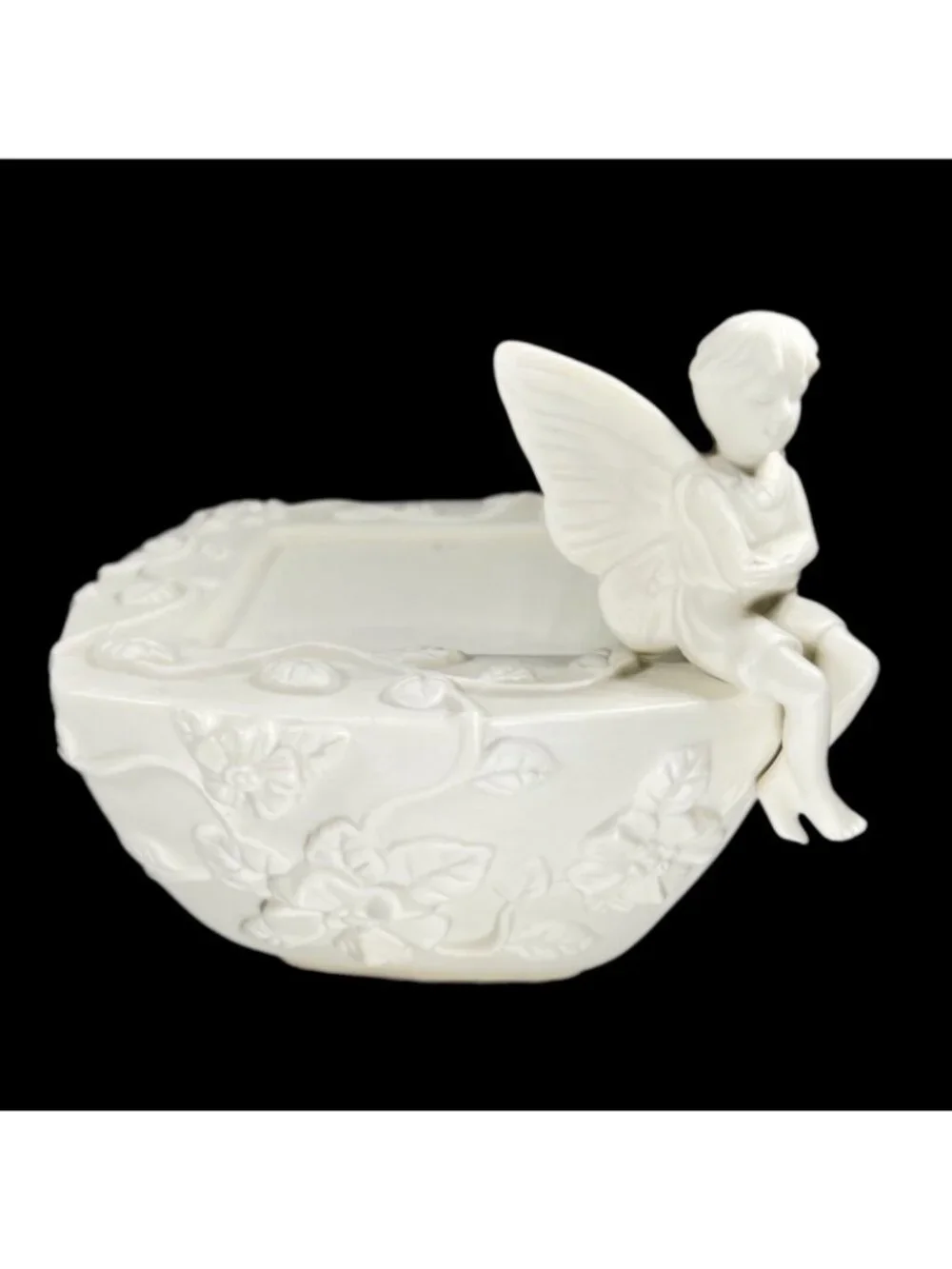 PartyLite Boy Fairy Pillar Candle Holder Retired Angel Enchantment Bisque White